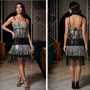 Elegant Black and Silver Sequin Mini Dress